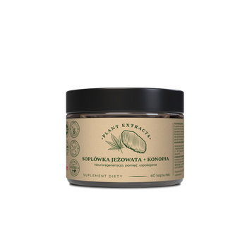 Soplówka jeżowata (Lions Mane) + konopie 60kaps. x300mg Koncentracja, funkcje poznawcze, energia, stress balance