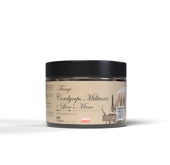 Cordyceps i Lion’s Mane (Soplówka Jeżowata) CERTYFIKATY standaryzowane ekstrakty 60 kaps.