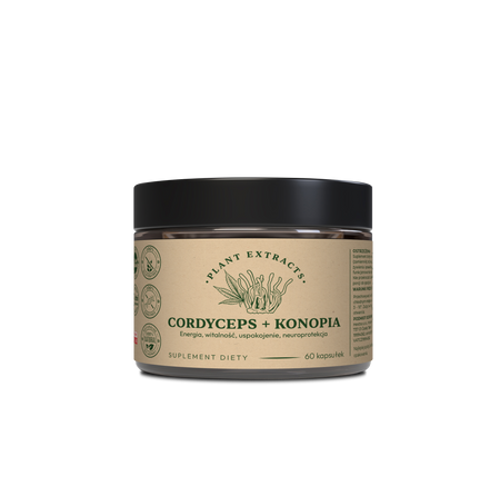 Cordyceps + konopia 60 kaps. x 300 mg – energia, witalność, uspokojenie, neuroprotekcja