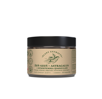 Żeń-szeń + astragalus + gynostemma (Jiaogulan) 60 kaps.x450mg – energia, witalność, odporność, wzmocnienie, adaptogeny,