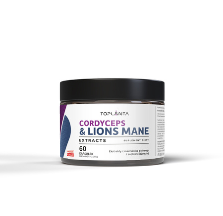 Cordyceps i Lion’s Mane (Soplówka Jeżowata) CERTYFIKATY standaryzowane ekstrakty 60 kaps.