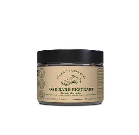 OAK BARK ekstrakt z kory dębu 60 kaps.x500mg antyseptyczny, przeciwgrzybiczny, gojenie, biegunki, gastroprotekcja